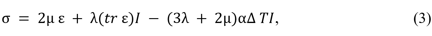 σ = 2μ ε + λ(tr ε)I - (3λ + 2μ)αΔ TI, (3)